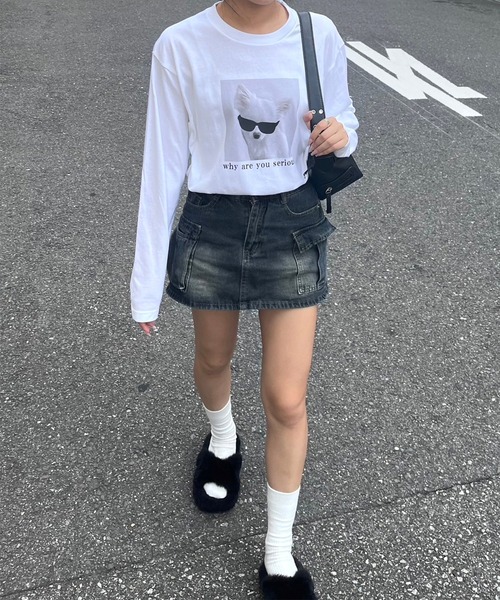 tunee（チュニー）の「サングラスわんちゃんロンT／長袖Tシャツ(hsyd)（Tシャツ/カットソー・レディース・ホワイト・X-SMALL/LARGE）」の7枚目の写真