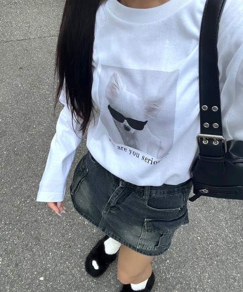 tunee（チュニー）の「サングラスわんちゃんロンT／長袖Tシャツ(hsyd)（Tシャツ/カットソー・レディース・ホワイト・X-SMALL/LARGE）」の8枚目の写真