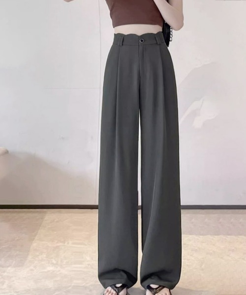 Miniministore（ミニミニストア）の「スラックスレディースタックワイドパンツ夏（スラックス・レディース・アイボリー/ダークグレー/ブラック・M/S/L）」の12枚目の写真