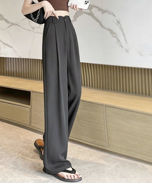 Miniministore（ミニミニストア）の「スラックスレディースタックワイドパンツ夏（スラックス・レディース・アイボリー/ダークグレー/ブラック・M/S/L）」の13枚目の写真