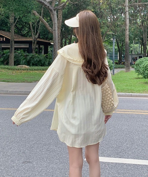 Miniministore(ミニミニストア)の「シワ加工パーカーシャツ 長袖カーディガン(カーディガン/ボレロ・レディース・クリーム/ブラック/イエロー×グリーン/ライトブルー/ピンク/ホワイト・FREE)」の19枚目の写真