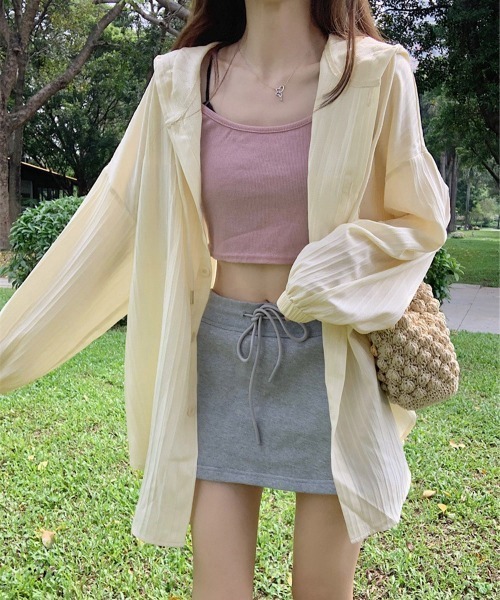 Miniministore(ミニミニストア)の「シワ加工パーカーシャツ 長袖カーディガン(カーディガン/ボレロ・レディース・クリーム/ブラック/イエロー×グリーン/ライトブルー/ピンク/ホワイト・FREE)」の20枚目の写真