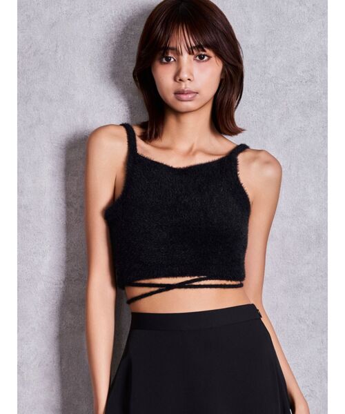 GYDA(ジェイダ)の「ウエストクロスミニシャギーニットビスチェ(キャミソール・レディース・ブラック/オフホワイト/ピンク・FREE)」の2枚目の写真