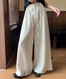 リネンライクタックワイドフレアパンツ