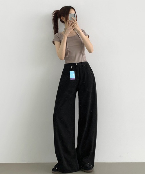 Girly Doll(ガーリードール)の「ハイウエストバックステッチバレルレッグパンツ(その他パンツ・レディース・ホワイト/ブラック・L/M)」の21枚目の写真