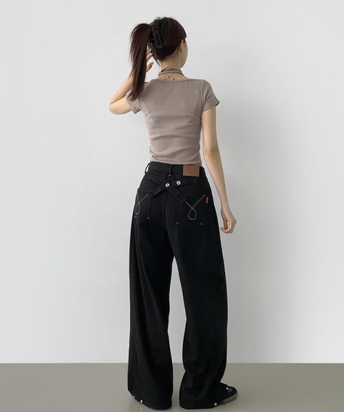 Girly Doll(ガーリードール)の「ハイウエストバックステッチバレルレッグパンツ(その他パンツ・レディース・ホワイト/ブラック・L/M)」の15枚目の写真