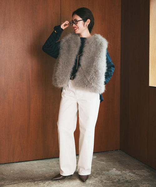 upperhights（アッパーハイツ）の「upper hights アッパーハイツ The Niece Mid-Rise 103323002（デニムパンツ・レディース・ホワイト/ブラウン・26/22/23/24/25）」の3枚目の写真