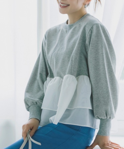 Sono（ソーノ）の「【SONO/ソーノ】[French Terry]  エアリーフローラルフリルプルオーバー（Tシャツ/カットソー・レディース・ブラック/グレー/ホワイト・F）」の3枚目の写真