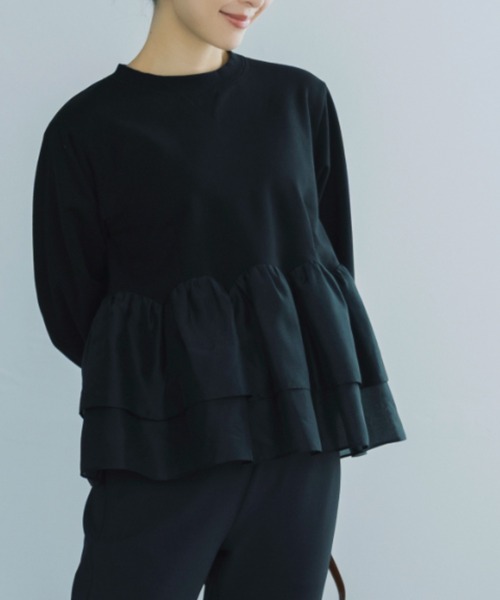 Sono（ソーノ）の「【SONO/ソーノ】[French Terry]  エアリーフローラルフリルプルオーバー（Tシャツ/カットソー・レディース・ブラック/グレー/ホワイト・F）」の2枚目の写真