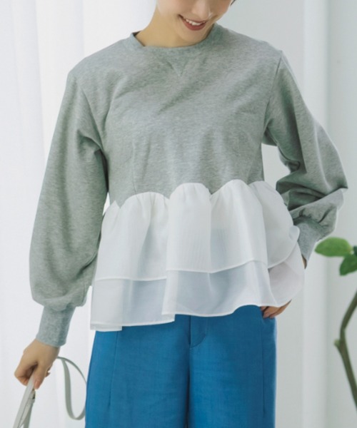 Sono（ソーノ）の「【SONO/ソーノ】[French Terry]  エアリーフローラルフリルプルオーバー（Tシャツ/カットソー・レディース・ブラック/グレー/ホワイト・F）」の4枚目の写真
