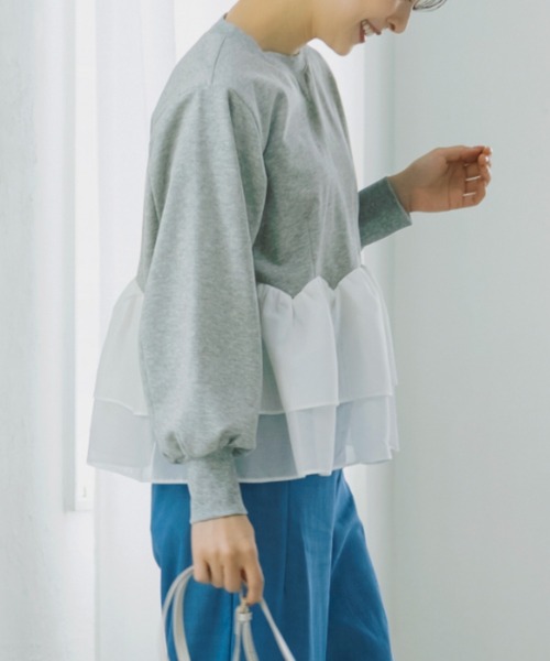 Sono（ソーノ）の「【SONO/ソーノ】[French Terry]  エアリーフローラルフリルプルオーバー（Tシャツ/カットソー・レディース・ブラック/グレー/ホワイト・F）」の5枚目の写真