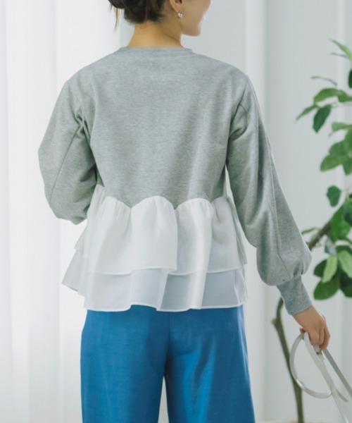 Sono（ソーノ）の「【SONO/ソーノ】[French Terry]  エアリーフローラルフリルプルオーバー（Tシャツ/カットソー・レディース・ブラック/グレー/ホワイト・F）」の6枚目の写真
