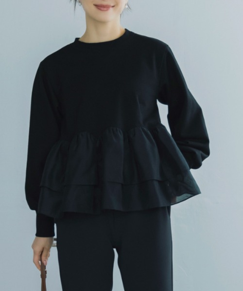 Sono（ソーノ）の「【SONO/ソーノ】[French Terry]  エアリーフローラルフリルプルオーバー（Tシャツ/カットソー・レディース・ブラック/グレー/ホワイト・F）」の9枚目の写真