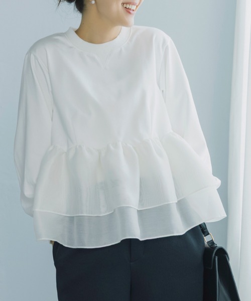 Sono（ソーノ）の「【SONO/ソーノ】[French Terry]  エアリーフローラルフリルプルオーバー（Tシャツ/カットソー・レディース・ブラック/グレー/ホワイト・F）」の14枚目の写真