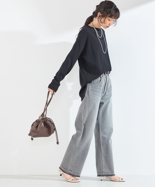 SHIPS Colors(シップス カラーズ)の「〈手洗い可能〉TC ワッフル ボートネック トップス◇(Tシャツ/カットソー・レディース・ブラック/グレー/オフホワイト・ONE SIZE)」の13枚目の写真