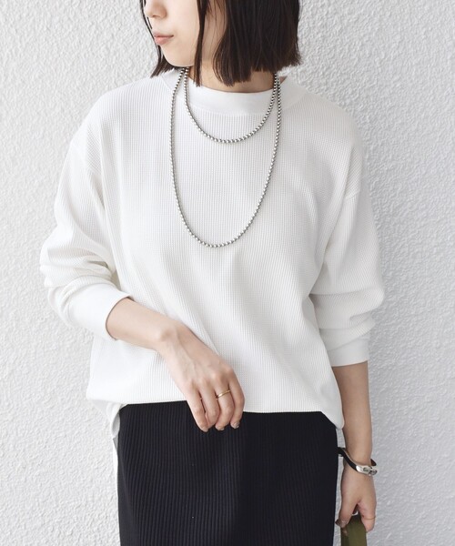 SHIPS Colors(シップス カラーズ)の「〈手洗い可能〉TC ワッフル ボートネック トップス◇(Tシャツ/カットソー・レディース・ブラック/グレー/オフホワイト・ONE SIZE)」の20枚目の写真