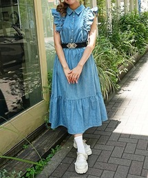 フリルデニムワンピース