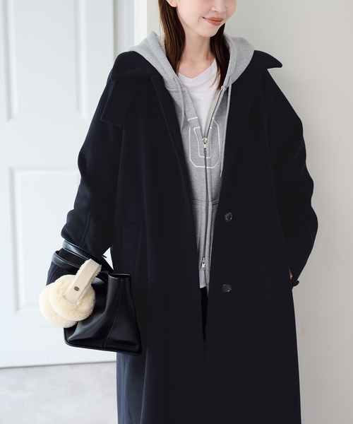 U by SPICK&SPAN(ユーバイスピックアンドスパン)の「マオカラーロングコート(その他アウター・レディース・ネイビー/モカ・36/38)」の2枚目の写真