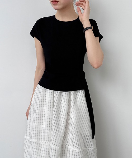Girly Doll(ガーリードール)の「フレンチスリーブサイドバックルTシャツ(Tシャツ/カットソー・レディース・グレー/ホワイト/ブラック/モカ・M/L)」の15枚目の写真