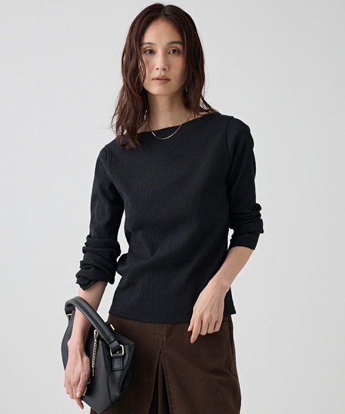 BABYLONE(バビロン)の「クレープジャージープルオーバー(Tシャツ/カットソー・レディース・ブラック/オフホワイト/レッド・フリー)」の3枚目の写真