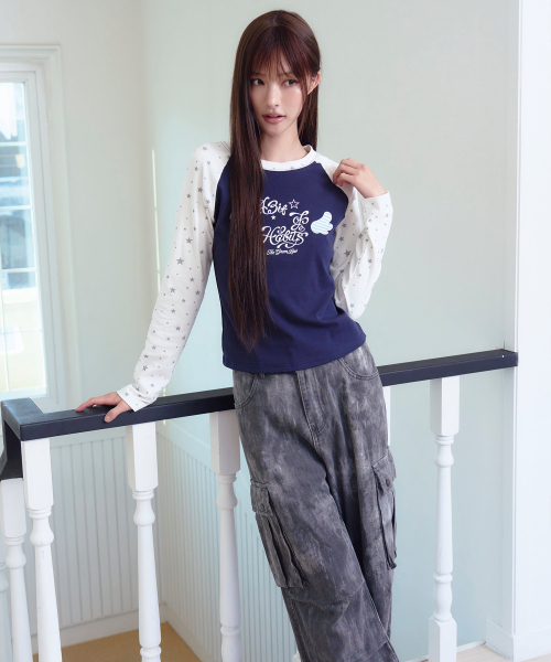 THE GREEN LAB（ザグリーンラボ）の「スター LAGRANG 配色Tシャツ [ネイビー]（Tシャツ/カットソー・レディース・その他・FREE）」の5枚目の写真