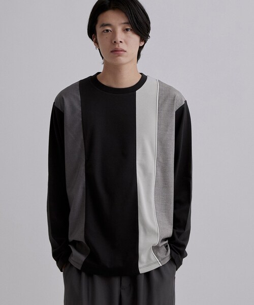 tk.TAKEO KIKUCHI(ティーケータケオキクチ)の「グレンチェック切替えカットソー(Tシャツ/カットソー・メンズ・ホワイト/ネイビー/ブラック・04/03/02)」の2枚目の写真