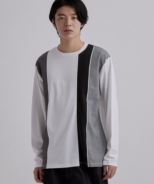 tk.TAKEO KIKUCHI(ティーケータケオキクチ)の「グレンチェック切替えカットソー(Tシャツ/カットソー・メンズ・ホワイト/ネイビー/ブラック・04/03/02)」の4枚目の写真