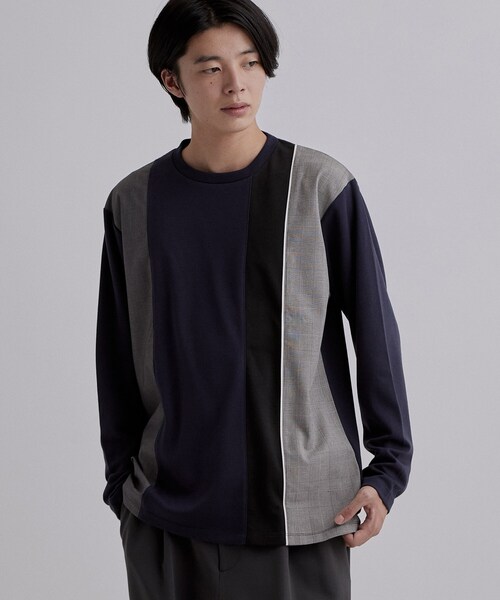 tk.TAKEO KIKUCHI(ティーケータケオキクチ)の「グレンチェック切替えカットソー(Tシャツ/カットソー・メンズ・ホワイト/ネイビー/ブラック・04/03/02)」の12枚目の写真
