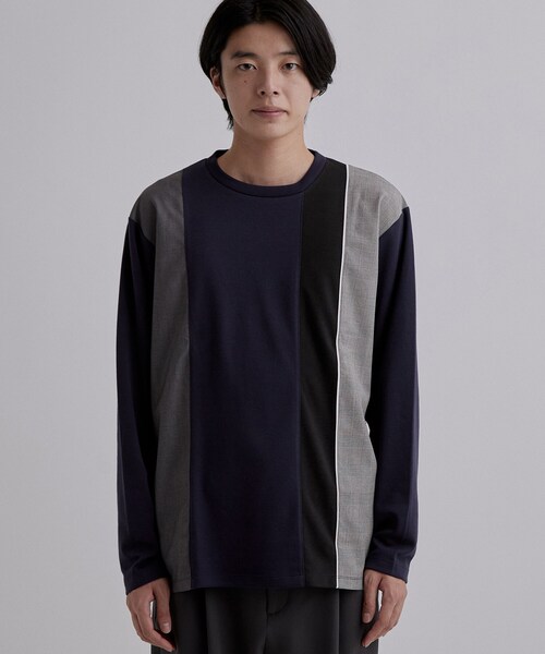 tk.TAKEO KIKUCHI(ティーケータケオキクチ)の「グレンチェック切替えカットソー(Tシャツ/カットソー・メンズ・ホワイト/ネイビー/ブラック・04/03/02)」の16枚目の写真