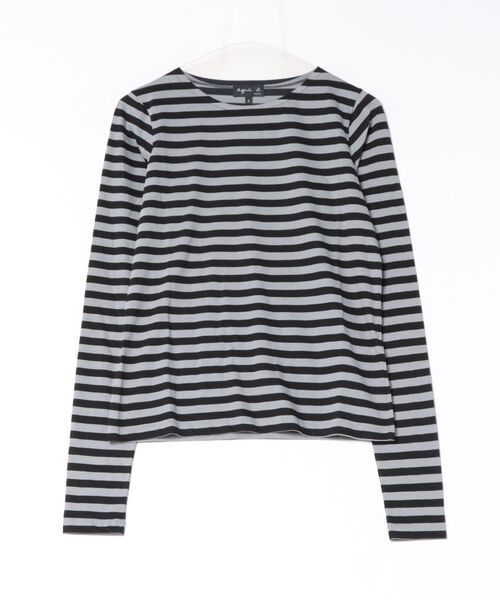 agnes b.(アニエスベー)の「細ボーダー オーガニックコットン クルーネック 長袖 Tシャツ "Knoxy"(Tシャツ/カットソー・レディース・ブラック系その他・2/3)」の1枚目の写真