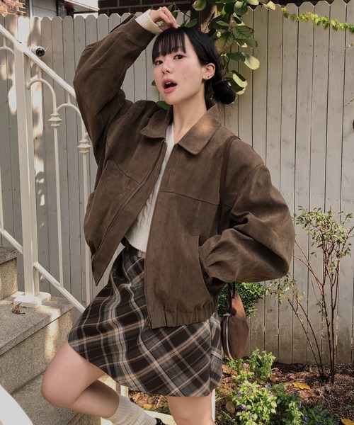 FAVORITO(ファヴォリート)の「襟付きジップ付きスウェードジャケット(その他アウター・レディース・ダークブラウン/ブラウン・F)」の5枚目の写真