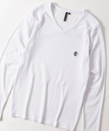 【13】ワンポイント刺繍 テレコジャストフィット VネックTシャツ Y2K/平成
