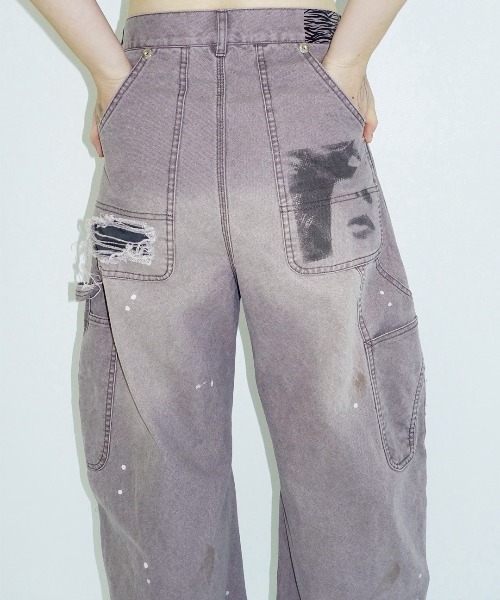 CONZ(コンズ)の「KOWGA×duck double knee curved pants(デニムパンツ・メンズ・ブラック/ベージュ/ライトパープル・1/2/4/3)」の4枚目の写真