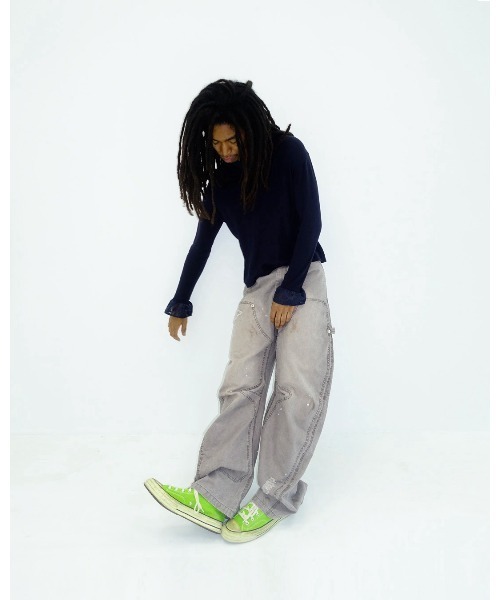 CONZ(コンズ)の「KOWGA×duck double knee curved pants(デニムパンツ・メンズ・ブラック/ベージュ/ライトパープル・1/2/4/3)」の6枚目の写真