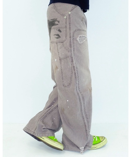 CONZ(コンズ)の「KOWGA×duck double knee curved pants(デニムパンツ・メンズ・ブラック/ベージュ/ライトパープル・1/2/4/3)」の7枚目の写真