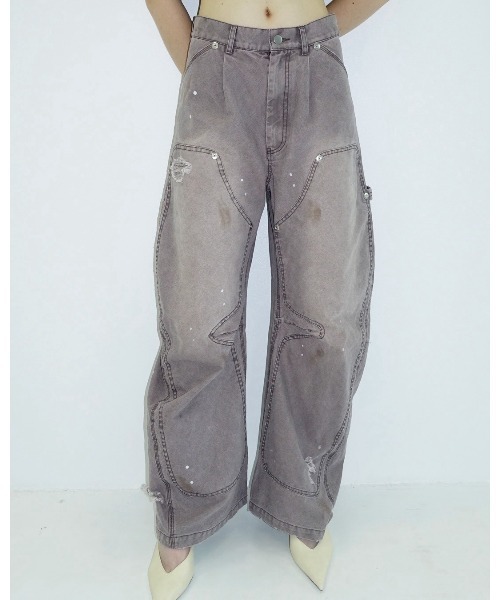 CONZ(コンズ)の「KOWGA×duck double knee curved pants(デニムパンツ・メンズ・ブラック/ベージュ/ライトパープル・1/2/4/3)」の8枚目の写真