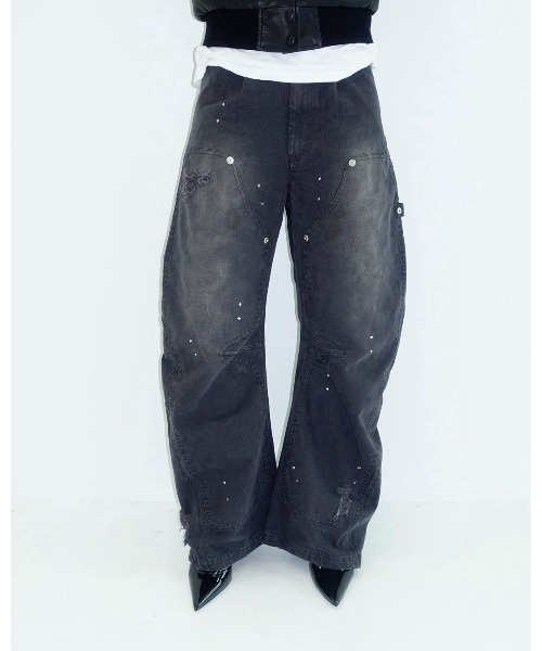 CONZ(コンズ)の「KOWGA×duck double knee curved pants(デニムパンツ・メンズ・ブラック/ベージュ/ライトパープル・1/2/4/3)」の9枚目の写真