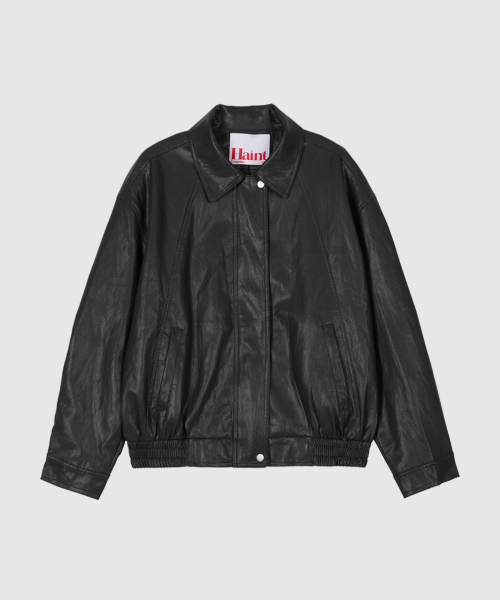 HAINT(ヘイント)の「CERUNE ヴィンテージレザー オーバーサイズブルゾン(2色展開:ブラック)(ブルゾン・レディース・ブラック・FREE)」の2枚目の写真
