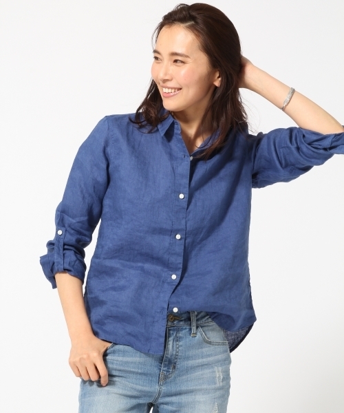 GLOBAL WORK(グローバルワーク)の「【高品質リネン使用】フレンチリネンシャツ長袖/569533(シャツ/ブラウス・レディース・ライトブルー/カーキ/ホワイト/ブルー・LARGE/SMALL/MEDIUM)」の4枚目の写真