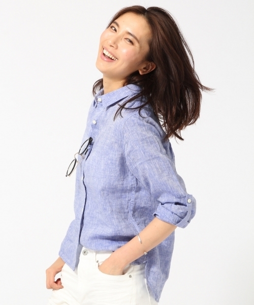 GLOBAL WORK(グローバルワーク)の「【高品質リネン使用】フレンチリネンシャツ長袖/569533(シャツ/ブラウス・レディース・ライトブルー/カーキ/ホワイト/ブルー・LARGE/SMALL/MEDIUM)」の18枚目の写真