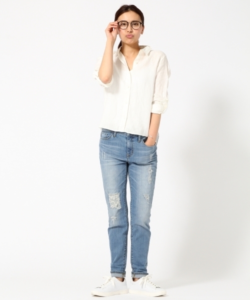 GLOBAL WORK(グローバルワーク)の「【高品質リネン使用】フレンチリネンシャツ長袖/569533(シャツ/ブラウス・レディース・ライトブルー/カーキ/ホワイト/ブルー・LARGE/SMALL/MEDIUM)」の13枚目の写真