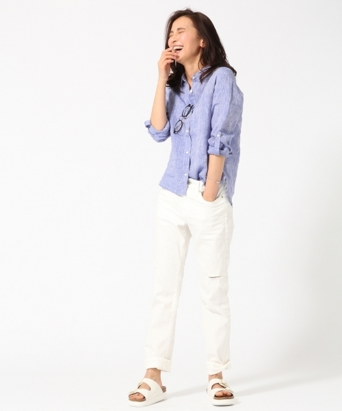 GLOBAL WORK(グローバルワーク)の「【高品質リネン使用】フレンチリネンシャツ長袖/569533(シャツ/ブラウス・レディース・ライトブルー/カーキ/ホワイト/ブルー・LARGE/SMALL/MEDIUM)」の14枚目の写真