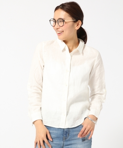 GLOBAL WORK(グローバルワーク)の「【高品質リネン使用】フレンチリネンシャツ長袖/569533(シャツ/ブラウス・レディース・ライトブルー/カーキ/ホワイト/ブルー・LARGE/SMALL/MEDIUM)」の15枚目の写真