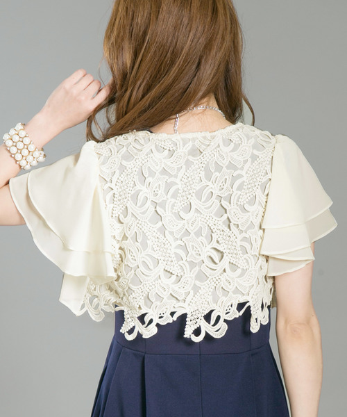 PourVous（プールヴー）の「ファンシーレースボレロ結婚式対応オケージョン（ノーカラージャケット・レディース・アイボリー/ブラック・M）」の14枚目の写真