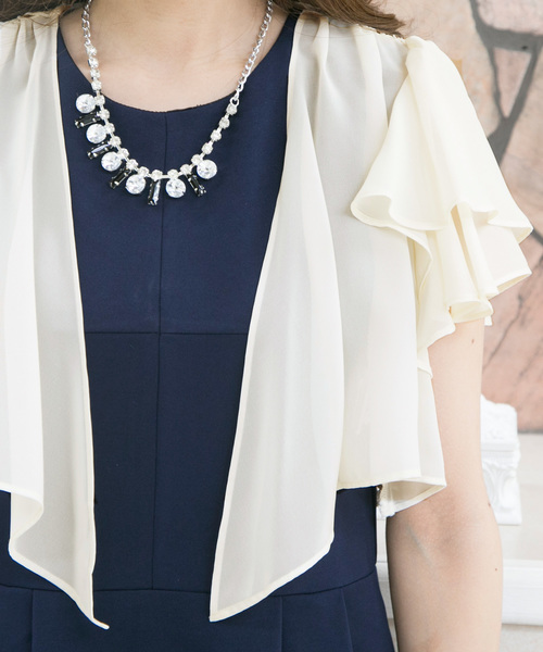 PourVous（プールヴー）の「ファンシーレースボレロ結婚式対応オケージョン（ノーカラージャケット・レディース・アイボリー/ブラック・M）」の10枚目の写真