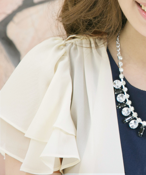 PourVous（プールヴー）の「ファンシーレースボレロ結婚式対応オケージョン（ノーカラージャケット・レディース・アイボリー/ブラック・M）」の9枚目の写真