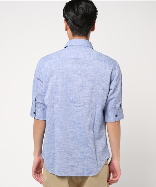 VENCEEXCHANGE（ヴァンスエクスチェンジ）の「ニットポケット5分袖シャツ         （シャツ/ブラウス・メンズ・オレンジ/ライトブルー/オフホワイト・LARGE/MEDIUM）」の7枚目の写真