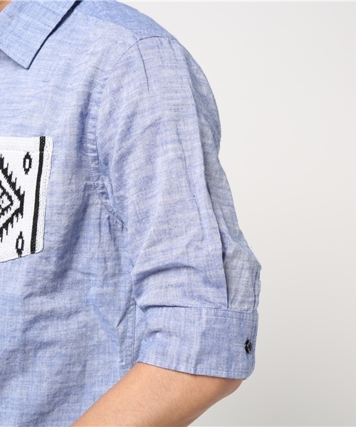 VENCEEXCHANGE（ヴァンスエクスチェンジ）の「ニットポケット5分袖シャツ         （シャツ/ブラウス・メンズ・オレンジ/ライトブルー/オフホワイト・LARGE/MEDIUM）」の9枚目の写真