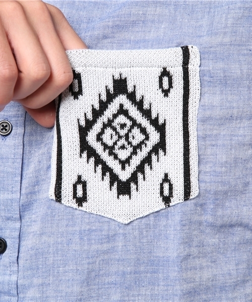 VENCEEXCHANGE（ヴァンスエクスチェンジ）の「ニットポケット5分袖シャツ         （シャツ/ブラウス・メンズ・オレンジ/ライトブルー/オフホワイト・LARGE/MEDIUM）」の11枚目の写真