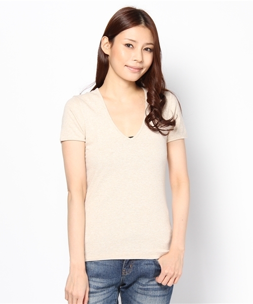 three dots（スリードッツ）の「amy アミー / VネックT（Tシャツ/カットソー・レディース・サーモンピンク/イエロー/ブルー/ブルー系その他/ダークブルー/杢グレー/ライラック/ダークグレー/オートミール/スカイブルー/ライトグレー/ホワイト/アッシュブラウン/ブラック/レッド/ネイビー/オフホワイト・SMALL/MEDIUM/LARGE）」の9枚目の写真